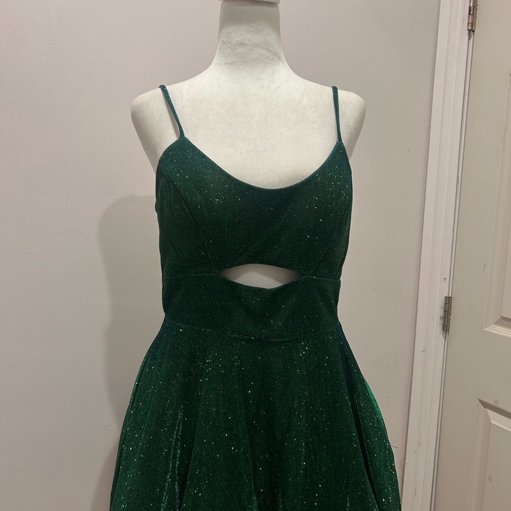 City Studio Emerald Green Sparkle Cutout Dress